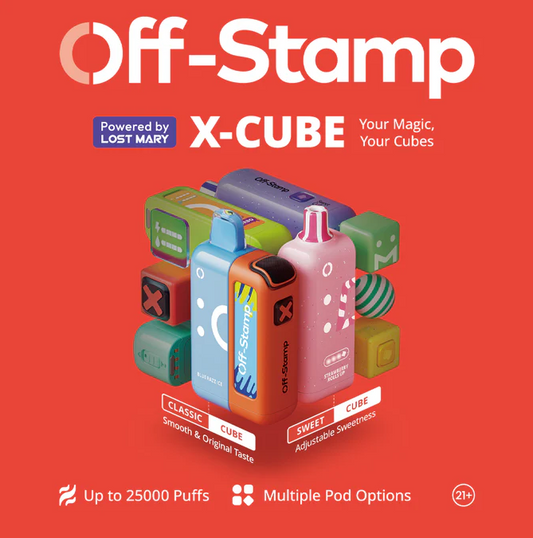 Lost Mary Off-Stamp X-Cube 25k Puffs 50mg 18mL Pod Disposables (Full Kit)